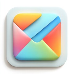 Modern 3D rendered app icon in vibrant pastel hues, abstractly designed as a sleek, glossy envelope, perfect for symbolizing effortless digital email, messaging, and communication platforms.