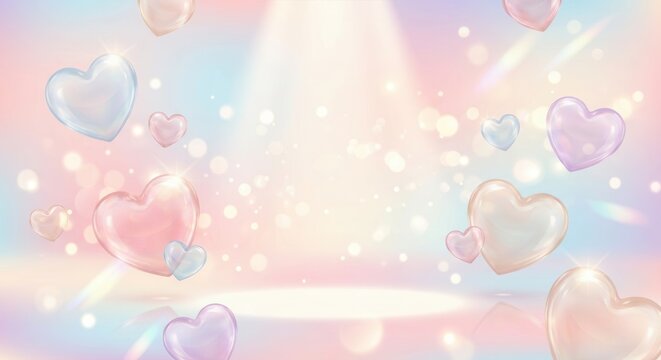 Dreamy Pastel Floating Heart Bubbles Background. - Powered by Adobe