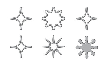 Obraz premium Shiny silver abstract shapes with metallic texture and starburst elements