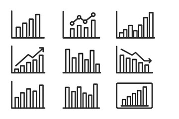 Minimal line icons set for business data analysis statistics and financial graphs