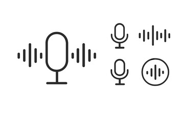 Voice recording microphone icons with sound wave lines for audio interface design elements