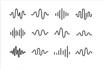 Set of various audio sound wave icons and music equalizer symbols for digital interface design