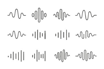 Set of sound wave icons showing audio frequency patterns and voice recording signals