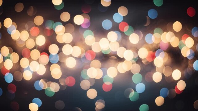 Abstract Festive Multi Colored Glowing Bokeh Lights on Dark Background