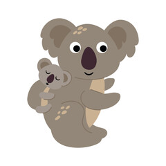 Illustration of Koala Mother with Baby. White background, isolate. Animal of Australia