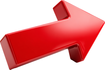 red 3D arrow symbol isolated on white or transparent background