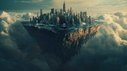 Floating Metropolis - A City in the Sky Surrounded by Clouds.
