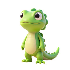 Fototapeta premium Cute Cartoon Green Lizard Character with Big Eyes