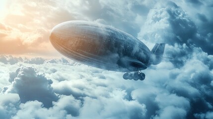 Steampunk Airship Soaring Through a Dreamy Cloudscape at Sunset.
