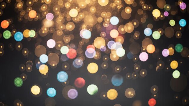 Vibrant Multi Colored Bokeh Lights Floating Against a Dark Gradient Background Illuminated By Warm Golden Light