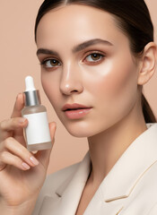 Young woman applying cosmetic cream on her face for natural skincare and beauty treatment