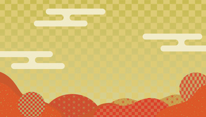 和柄模様と雲の和風背景素材/朱・金背景	