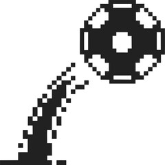 Fototapeta premium Bouncing pixel soccer ball icon retro 8 bit football symbol with dynamic motion trail and minimal black and white design