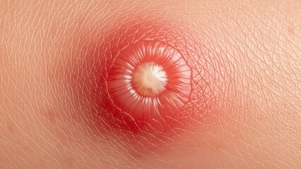 Fototapeta premium Close-up of an infected pimple on human skin