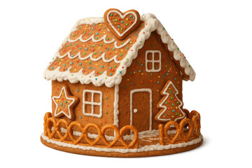 Gingerbread house creating festive christmas and holiday scene, decorated with icing, sprinkles, and cookie shapes