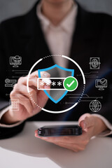 Laptop internet user padlock shield connection computer cybersecurity data information technology...