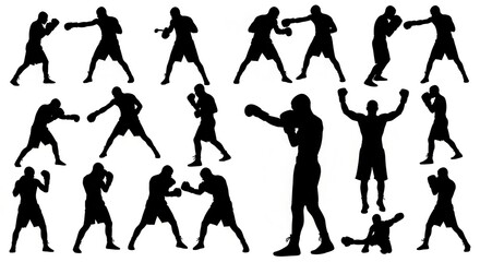 Fototapeta premium Dynamic display of boxing silhouettes showcasing movement and fighting stances