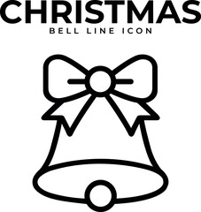 Christmas bell line icon with bow simple vector illustration for holiday design isolated on white background