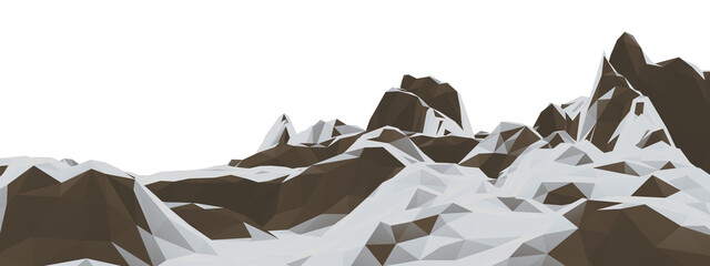 Low poly snowy mountain. winter landscape. Snow covered stone