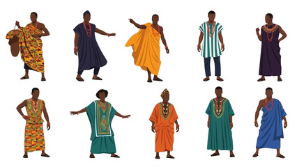 Vibrant collection of diverse African men showcasing traditional cultural attire and modern ethnic fashion styles
