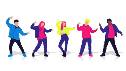 Fototapeta premium Diverse group of young people dancing together in colorful outfits