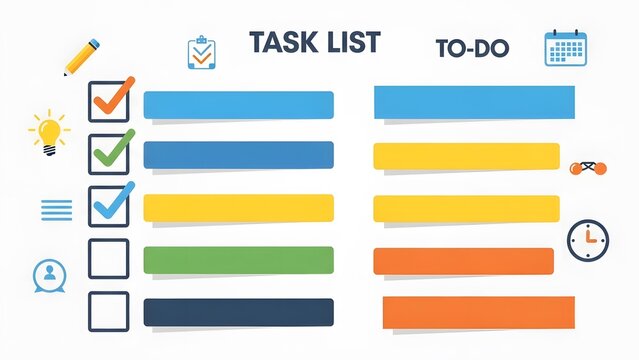Task list and to-do list with icons for planning, ideas, and time management. - Powered by Adobe
