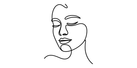 Minimalist continuous line drawing of a womans face with closed eyes