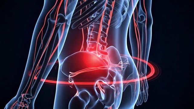 Human Nervous System Pain Visualization Sciatica Lower Back Pelvic Discomfort Spinal Nerves Medical Health Body Anatomy