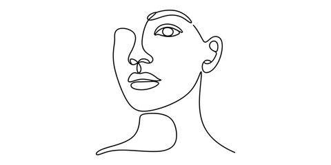 Minimalist continuous line art drawing of a womans face