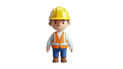 Cartoon Construction Worker Standing Isolated on White Background
