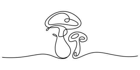 Obraz premium Two mushrooms in continuous line art style on