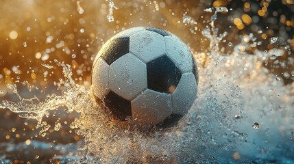 Fototapeta premium Dynamic soccer ball in a surge of water, captured with high-speed photography