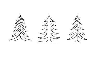 Fototapeta premium Minimalist line art pine tree illustrations set featuring simple evergreen graphic designs perfect for nature concepts