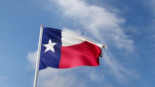Texas flag 4K video, waving in the wind, american state flag on a blue sky, tall flagpole, USA, US patriotism, flag of Texas