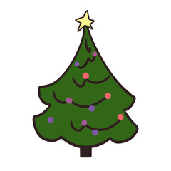 Cartoon Christmas Tree with Star Illustration