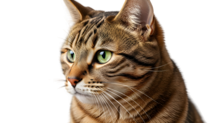Tabby Cat Portrait, isolated on white or transparent background. PNG
