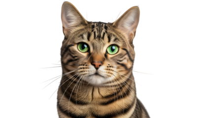Tabby Cat Portrait, isolated on white or transparent background. PNG