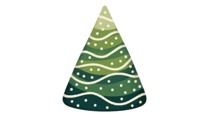 A green christmas tree with wavy white lines and dots on a white background