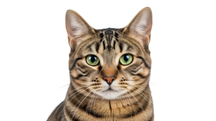Tabby Cat Portrait, isolated on white or transparent background. PNG