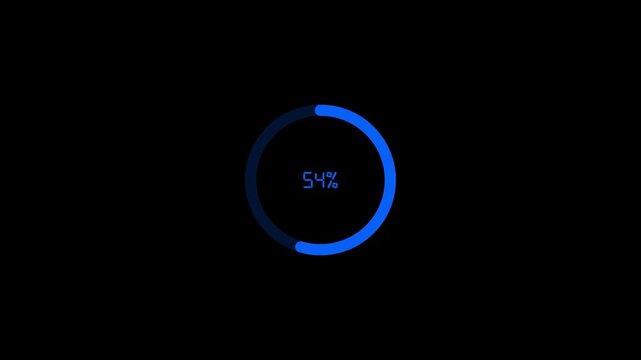 bule Circular Progress Bar  icon animation on black background. Cyan color loading, processing bar 0 to 100 percent.
