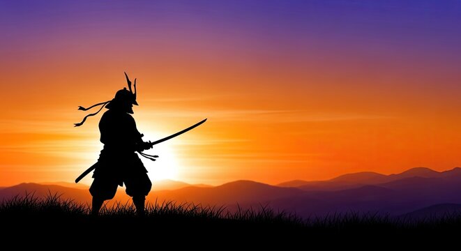 Samurai at Sunset Silhouette Over Rolling Mountains and Vibrant Sky-gigapixel-art-scale-6_00x.jpg