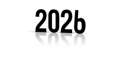 2026b Year Black 3D Text on White Background with Reflection