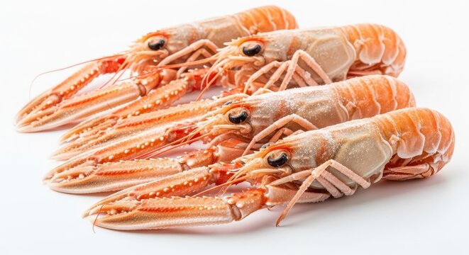 Exquisite langoustines on pristine white surface reveal seafood delicacy with elegant arrangement
