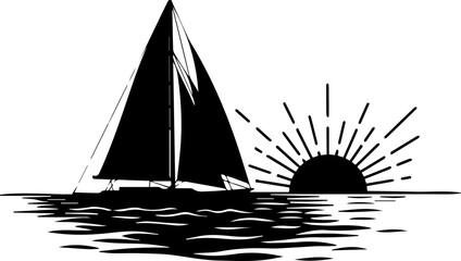 Sailboat gliding on calm waters at sunset, a serene nautical adventure evoking freedom and tranquility, perfect for travel, leisure, and coastal themes © Teh