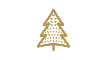 A gold colored christmas tree icon with dashed lines on a white background