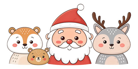 Cute cartoon Santa Claus head with round face, fluffy beard, soft shading, clean lines, bright colors, transparent PNG, consistent set style.