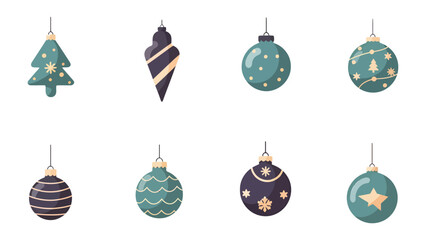 Christmas Ornaments: Eight uniquely designed Christmas ornaments are arranged to highlight the joy and anticipation of the holiday season, embodying the spirit of celebration and festive decor.