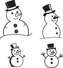 set of snowman, set of snowmen, snowman, christmas, winter, snow, holiday, cold, hat, carrot, xmas, vector, cartoon, december, smile, ice, decoration, snowball, celebration, season