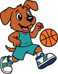 Cute Cartoon Puppy Playing Basketball
