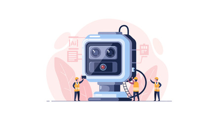 Fototapeta premium Engineers building AI camera with advanced technology for surveillance and automation, pushing boundaries of innovation and progress with safety measures